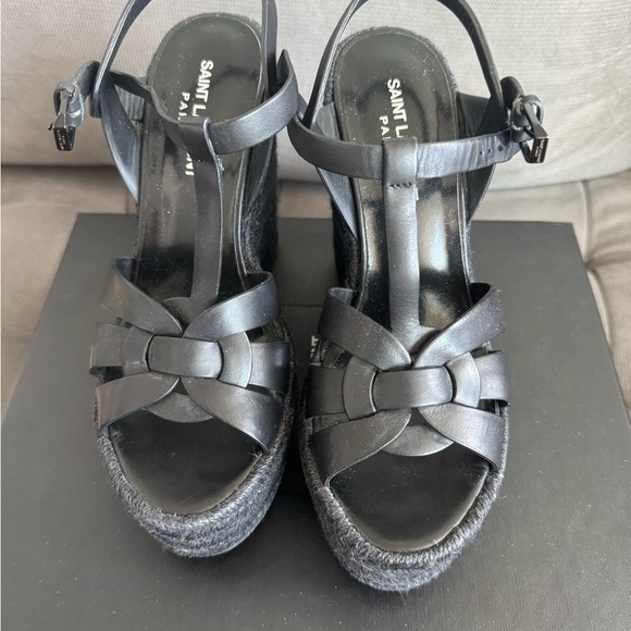Saint Laurent Black Tribute Espadrille Wedge Sandals Size 37 - Picture 7 of 9